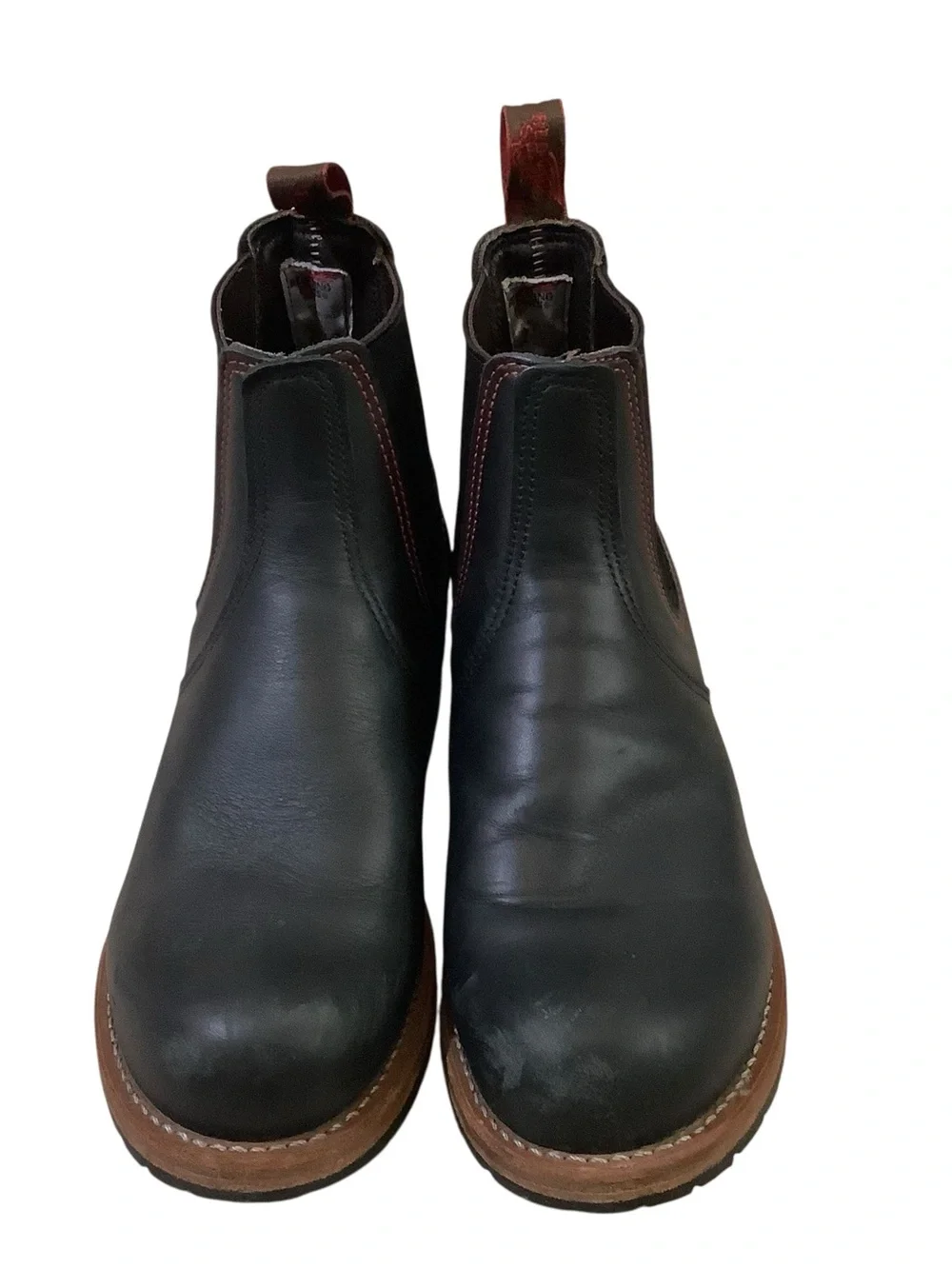 Red Wing Shoes Men's Black Leather Chelsea Boots with Brown Trim